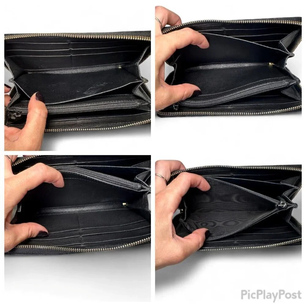 GUCCI Guccissima Leather Zip Around Long Wallet, Black GG Embossed - Picture 14 of 15